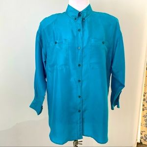 Teal Drop-shoulder Long-sleeve Blouse by Michelle Louise